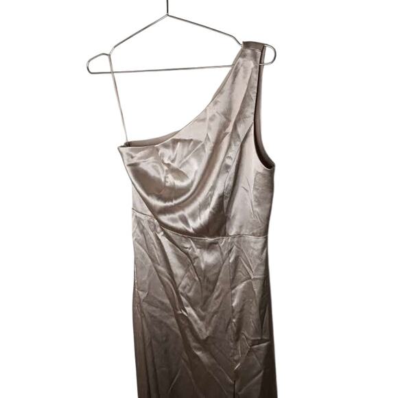 New with tags Birdy Grey Kira One Shoulder Satin Bridesmaid Dress Champagne S - Picture 6 of 12